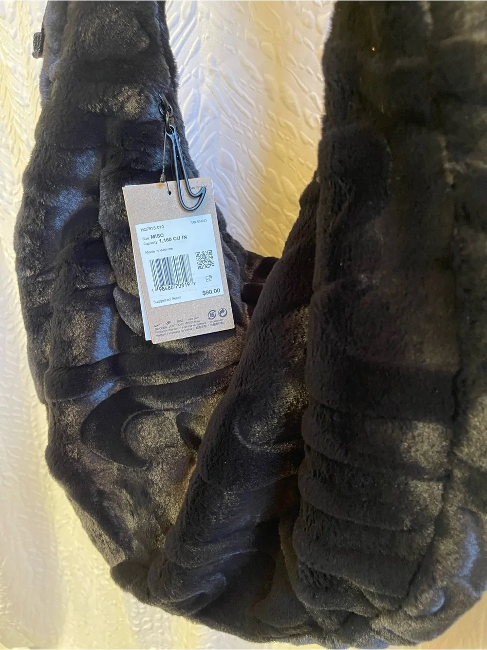 Nike Sportswear Black Faux Fur Slouchy Bag - NWT **